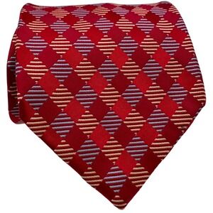 Altea Milano Mens Silk Tie Red Geometric Diamond Pattern Italy Made Preppy